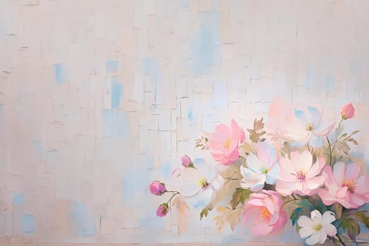 Pink and white flowers in front of a white wall