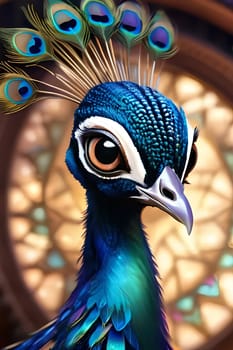 Portrait of a young peacock with big eyes