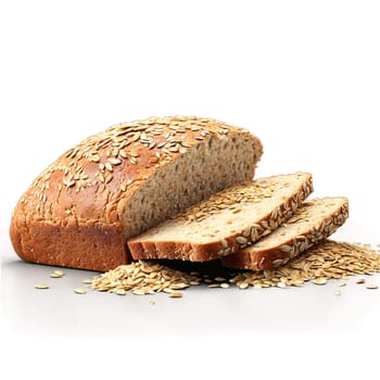 Multigrain bread seeds scattering oats tumbling steam swirling Food and Culinary concept. Food isolated on transparent background.