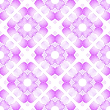 Watercolor summer ethnic border pattern. Purple stunning boho chic summer design. Textile ready rare print, swimwear fabric, wallpaper, wrapping. Ethnic hand painted pattern.