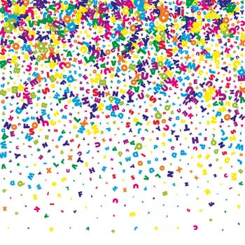 Flying latin letters. Colorful childish scattered charachters of English alphabet. Foreign languages study concept. Back to school banner .