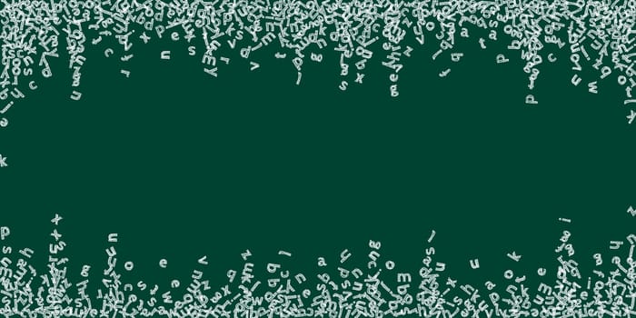 Flying latin letters. Colorful childish scattered charachters of English alphabet. Foreign languages study concept. Back to school banner .