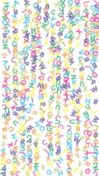 School notebook cover. Colorful childish floating letters of Latin alphabet. Foreign languages study concept. Back to school banner .