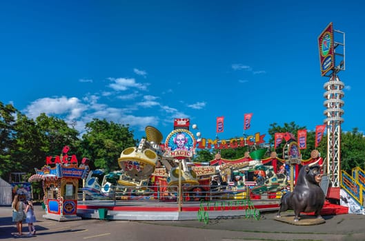 Odessa, Ukraine 26.06.2023. Luna park in the Shevchenko Park of Odessa, Ukraine, on a sunny summer day