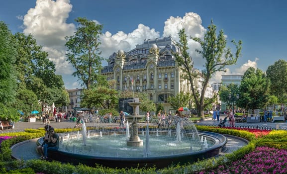 Odessa, Ukraine 25.07.2023. City square fountain in Odessa, Ukraine, on a sunny summer day