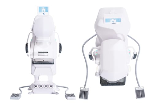 Mammogram device 3D rendering top view  for screening breast cancer in hospital on white background. Clipping path.