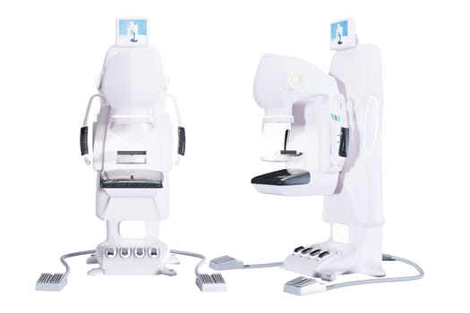 Mammogram device 3D rendering top view  for screening breast cancer in hospital on white background. Clipping path.