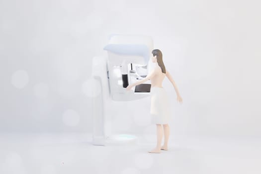 Mammography device  for screening breast cancer 3D woman model .3D rendering .