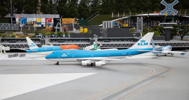 den haque,holland,9-07-2024:,the replicas of famous dutch airport with airplanes from klm and korean air as a tourist attraction in Madurodam park