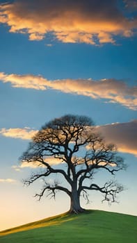 A Lonely Tree on the Top of the High Hills, Reaching Out to the Endless Sky.