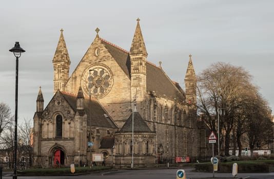 Edinburgh, Scotland - Jan 19, 2024 - Exterior architecture of Mansfield Traquair Centre in Edinburgh. Scotland. Space for text, Selective focus.