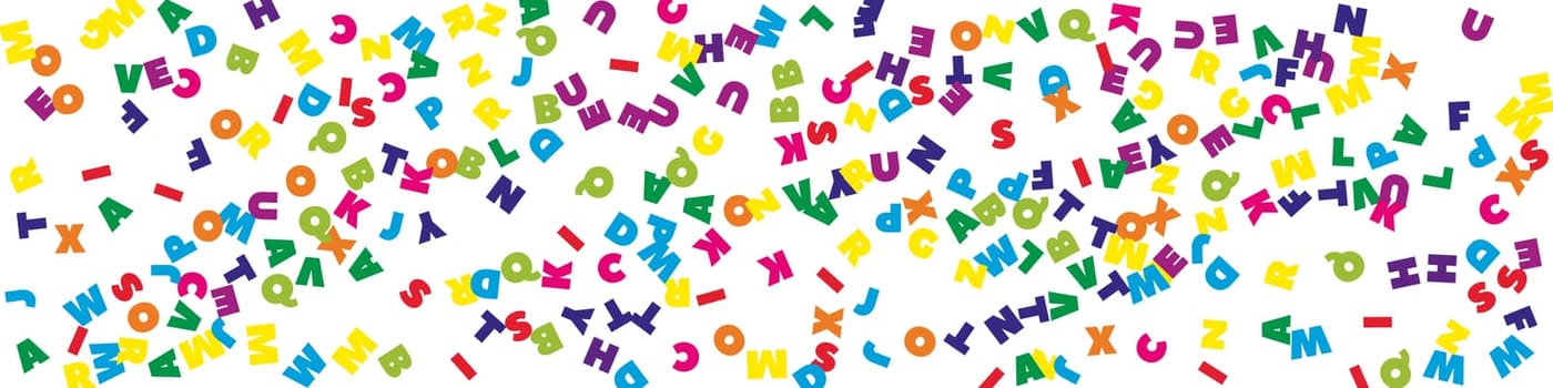 Concept of school background. Colorful childish falling letters of English language. Foreign languages study concept. Back to school banner .