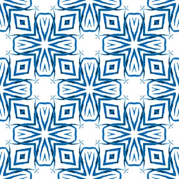 Hand drawn tropical seamless border. Blue flawless boho chic summer design. Tropical seamless pattern. Textile ready fair print, swimwear fabric, wallpaper, wrapping.
