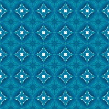 Textile ready memorable print, swimwear fabric, wallpaper, wrapping. Blue fair boho chic summer design. Arabesque hand drawn design. Oriental arabesque hand drawn border.