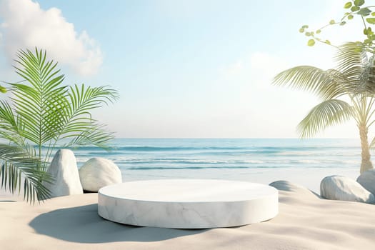 Scenic beach with palm trees and sandy coast, perfect for a tropical vacation and nature relaxation