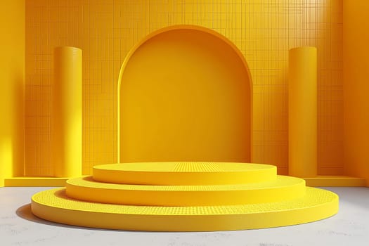 Yellow background with interior stage steps, modern podium in bright empty geometric design