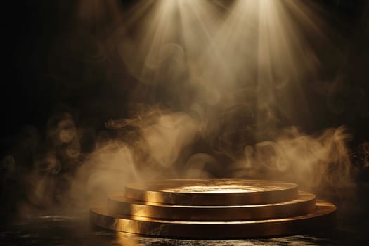 Golden podium spotlight stage with light platform for award shine presentation ceremony