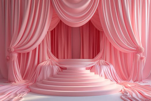 Elegant pink drapes with luxurious fabric design on stage decoration and staircase backdrop