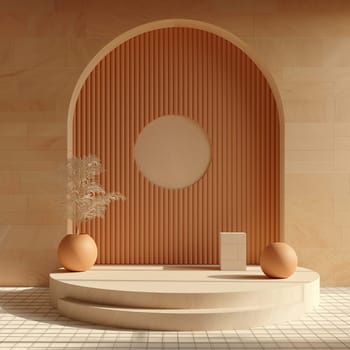 Modern minimalist arch geometry with peach textured design and elegant interior pattern art
