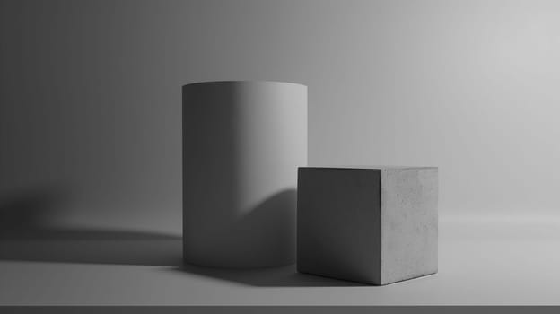 Geometric shapes stillness minimalism contrast cylinder cube monochrome shadows composition