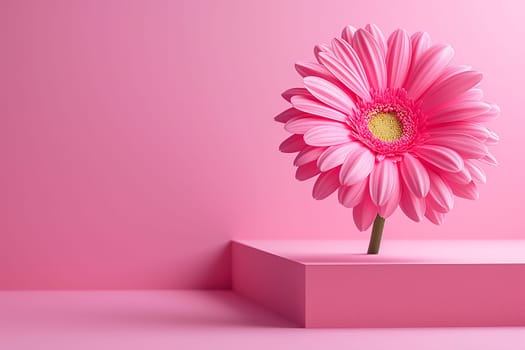 Vibrant single pink gerbera daisy flower with petals blossom in a colorful nature beauty background