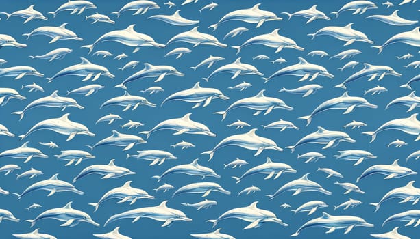 Horizontal pattern with dolphins on a blue background.