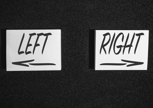 Two  sticky notes on a black background with left and right.