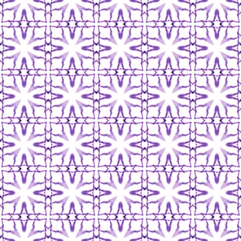 Ikat repeating swimwear design. Purple unusual boho chic summer design. Watercolor ikat repeating tile border. Textile ready modern print, swimwear fabric, wallpaper, wrapping.
