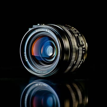 Camera lens isolated with a black background.