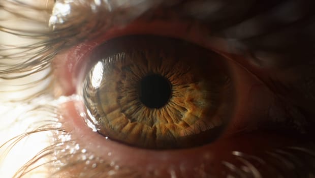 Close-up of persons eye, extreme macro shot of female or male sight organ, shadows of green eye colour. Ophthalmology, eyesight check and medicine concept