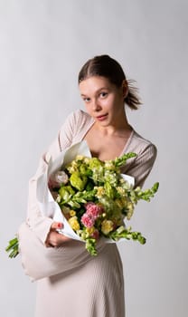 dress young flowers fashion model style woman lady elegant attractive white beautiful beauty