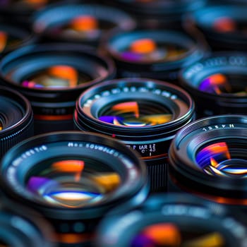 Background full of professional camera lenses.
