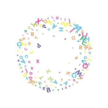 Concept of school background. Colorful childish falling letters of English language. Foreign languages study concept. Back to school banner .