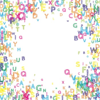 Concept of school background. Colorful childish falling letters of English language. Foreign languages study concept. Back to school banner .