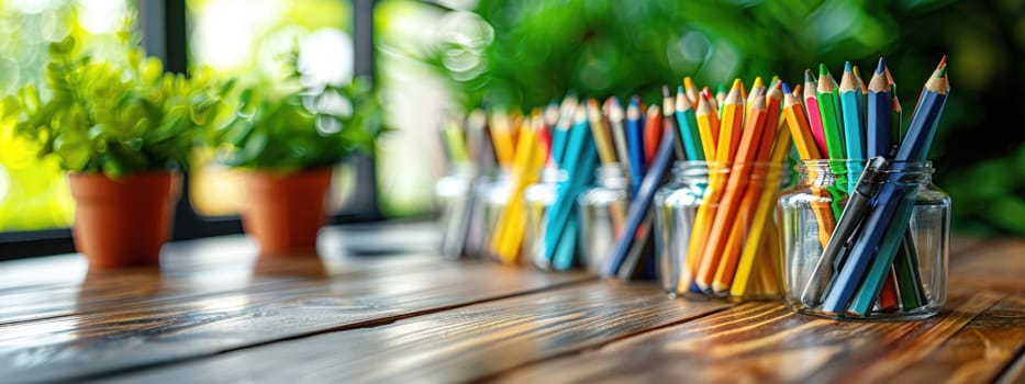 Back to school concept. A vibrant classroom scene with colorful school supplies, perfect for a back-to-school theme. The photo exudes creativity and inspiration.