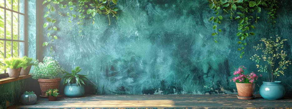 A beautifully aged classroom with a large vintage blackboard, sunlight streaming through the window, and wooden floors, evokes nostalgia and charm.