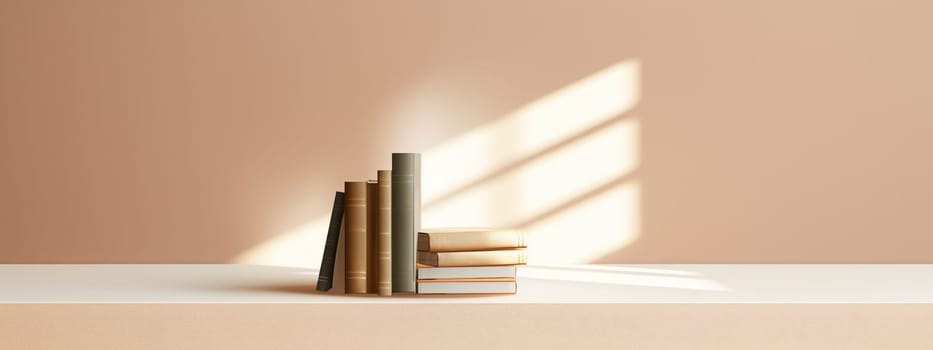 A stack of colorful books symbolizes education and knowledge, set against a minimalist background, perfect for back-to-school themes.
