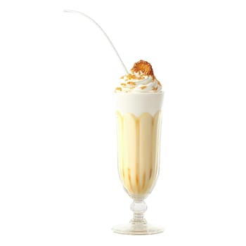 Vanilla Bean Crème Brûlée Milkshake vanilla bean caramelized sugar French inspired elegant Summer drink concept. close-up food, isolated on transparent background