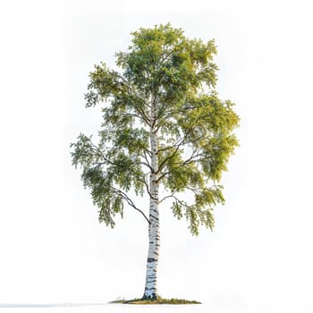 Majestic birch tree with summer leaves and distinctive white bark, perfect for illustrating the beauty and serenity of nature.