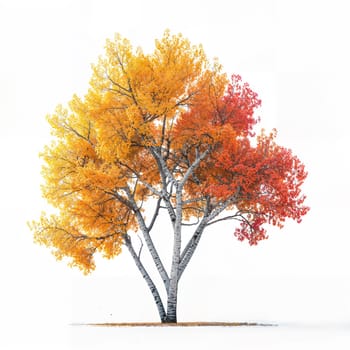 Majestic aspen tree displaying vibrant autumn colors of yellow and red, highlighting the beauty and splendor of the fall season.