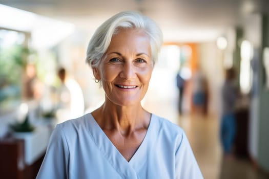 Portrait of a happy and healthy senior woman smiling in a hospital hallway. Concepts. healthcare, recovery, well being.