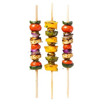 Grilled vegetable skewers mandala a vibrant mandala of grilled vegetable skewers with olive oil drizzling. Food isolated on transparent background.