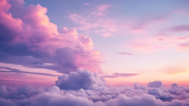 Colorful purple sunset on pink and violet sky. Neon background with a close-up. AI generated
