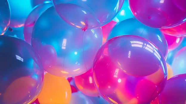 Colorful balloons in neon colors. Bright background with a close-up. AI generated