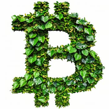 Green and sustainable bitcoin concept , made of leaves isolated on white background.