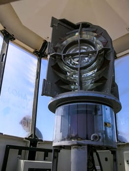 Big Brother Island, Egypt - November 10, 2004: inside a lighthouse device with Fresnel lenses on Big Brother Island, Egypt