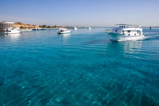 Hurhgada, Egypt - April 9, 2006: Tourist diving yachts for the Red Sea