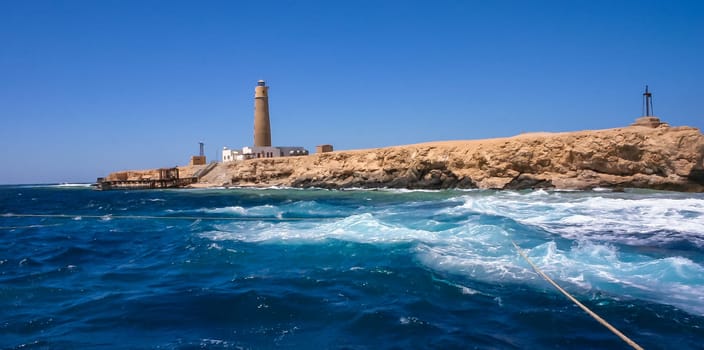 Big Brother Island, Egypt - April 10, 2007: Lighthouse of Big Brother, Brother Islands, Red Sea, Egypt 