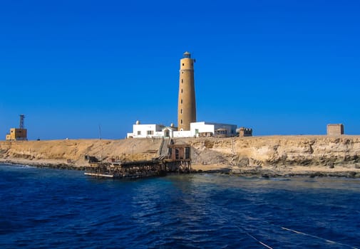 Big Brother, Egypt - October 10, 2004:  Lighthouse of Big Brother, Brother Islands, Red Sea, Egypt