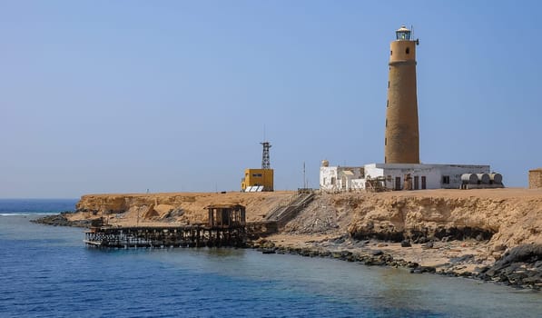 Big Brother Island, Egypt - April 20, 2010:  Lighthouse of Big Brother, Brother Islands, Red Sea, Egypt